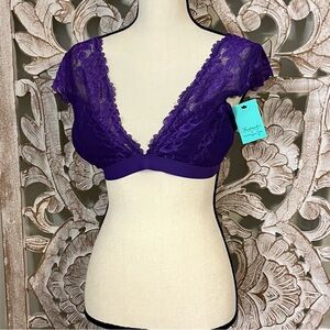 NWT Frederick’s of Hollywood x Megan Fox Purple Lace Cap Sleeve Bralette Sz L